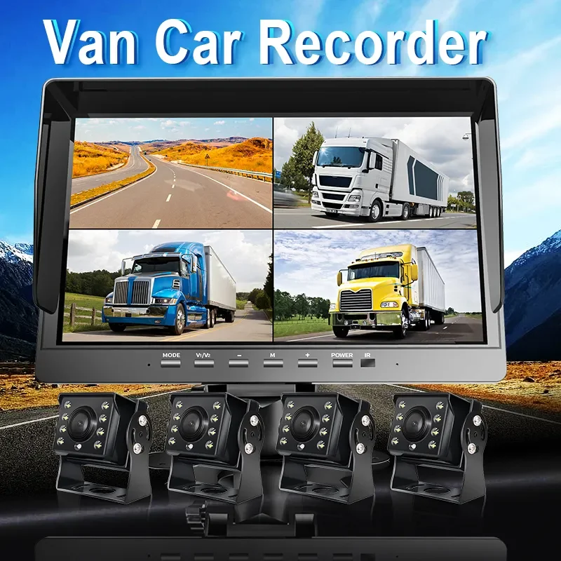 10.1" 1080P Quad Split Screen Monitor System with DVR Recorder, Easy Installation Truck Backup Camera Kit, Night Vision Vehicle Observation System for RV, Truck, Bus - Image 2