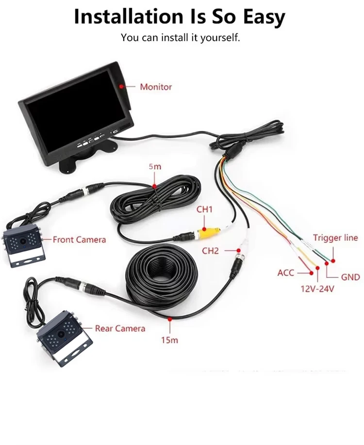 7 Inch 2-Channel Split Screen Monitor with 2Pcs 1080P AHD Waterproof Night Vision Backup Camera for Safe Driving - Image 5