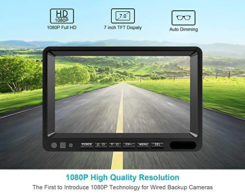 7" AHD 1080P Truck Backup Camera System, IPS Monitor Reverse Display Monitoring, IP69K Waterproof Night Vision Rearview Camera Kit for RV, Truck, Bus, 12V-36V - Image 2