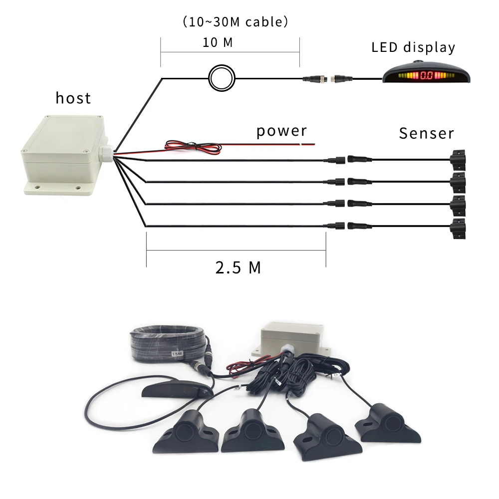 Ultrasonic 4-Probe Parking Sensor System with LED Display, Waterproof Reversing Blind Spot Detection Aid for Bus & Truck - Image 6