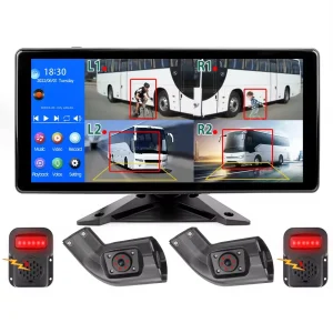 10.36 Inch IPS Touch Screen HD 4CH Monitor, AI BSD Blind Spot Alarm, DVR Recording & Night Vision Reverse Camera System for Trucks Buses