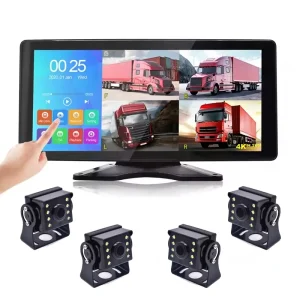 10.36" Commercial Vehicle DVR System, 4CH 1080P Touch Screen Mirror Monitor, HD IR Night Vision Waterproof Front Rear Side Cameras for Trucks, Semi-Truck, Bus, Fleet