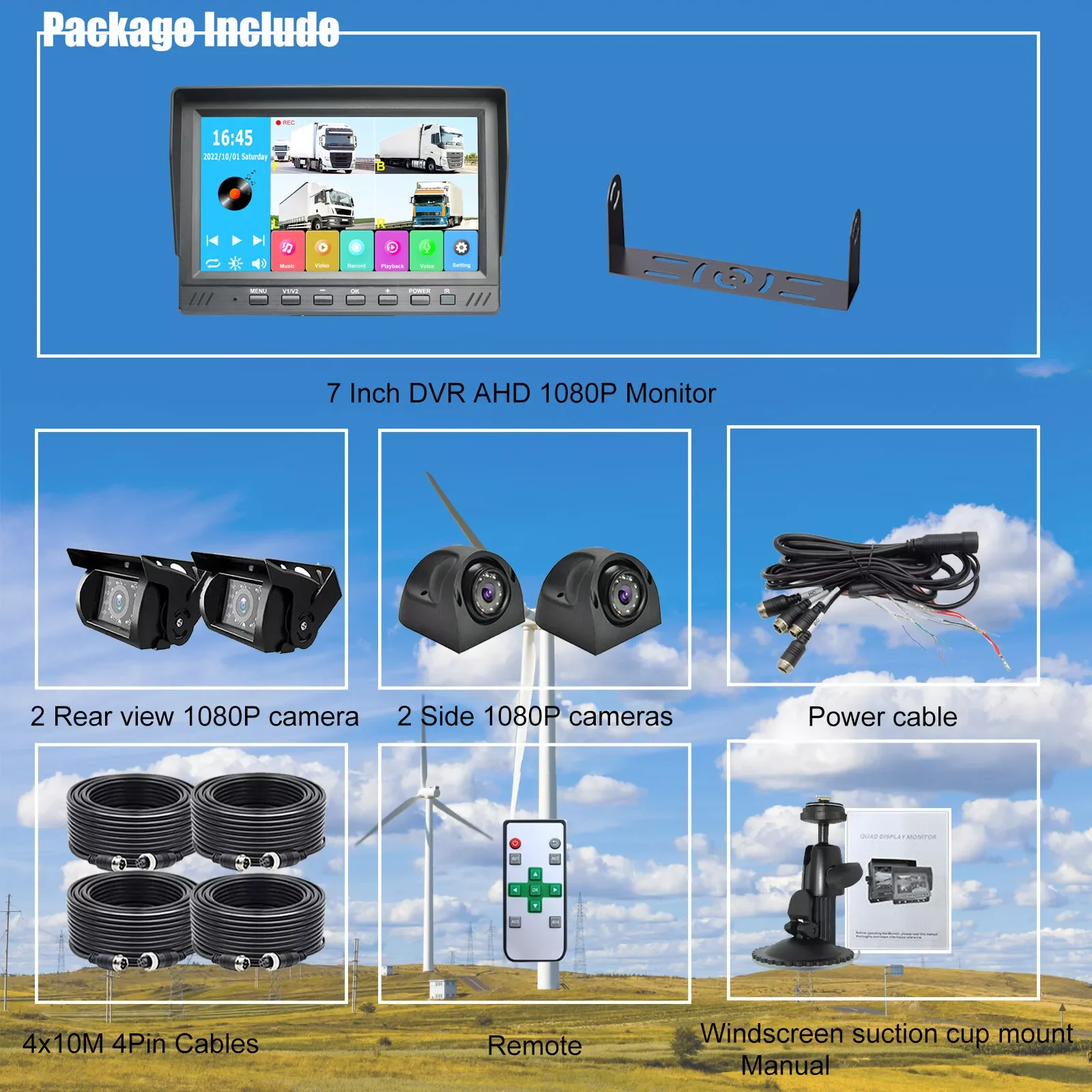 7 Inch 4CH 1080P QUAD Monitor DVR System