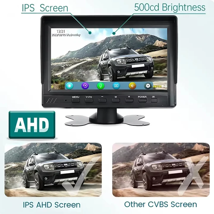 7 Inch 2-Channel AHD 1080P DVR Monitor System IP68 Waterproof Reverse Camera TF Card Video Recorder Driving Parking Monitoring Kit for Trucks - Image 2