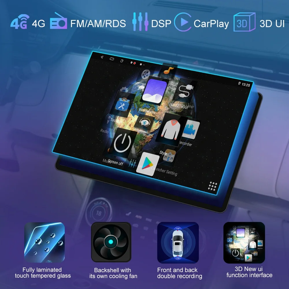 12 Inch Android Auto Car Stereo | GPS Navigation Radio with Wireless CarPlay, DSP & Dual Recording Cameras - Image 4