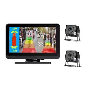 12V-24V Touchable Split Screen Dual AI Ranging AHD Camera Monitor System Waterproof Adjustable Parking Lines for Truck Bus Vehicle Safety