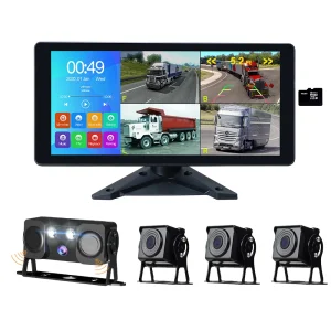 10.36" 4CH Truck Backup Camera System with DVR Monitor, HD Touch Screen Quad Split Screen Reversing System, Waterproof Rear View Camera Kit for Truck, Bus, RV