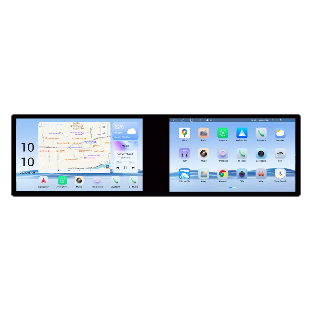 Dual 10.1 Inch Android Car Player, Touch Screen Stereo with Wireless CarPlay WiFi 4G GPS Navigation FM AM Radio Multimedia System