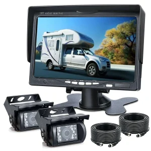 7 Inch Waterproof IP68 Dual Channel Monitor with 2 Backup Rearview Reversing Cameras Kit for Truck Trailer Caravan Vehicles