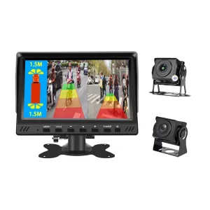 12V 24V Dual Camera Split Screen Truck Front View Monitoring System with AI Ranging, AHD 1080P & Adjustable Parking Lines