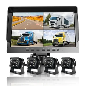10.1" 1080P Quad Split Screen Monitor System with DVR Recorder, Easy Installation Truck Backup Camera Kit, Night Vision Vehicle Observation System for RV, Truck, Bus