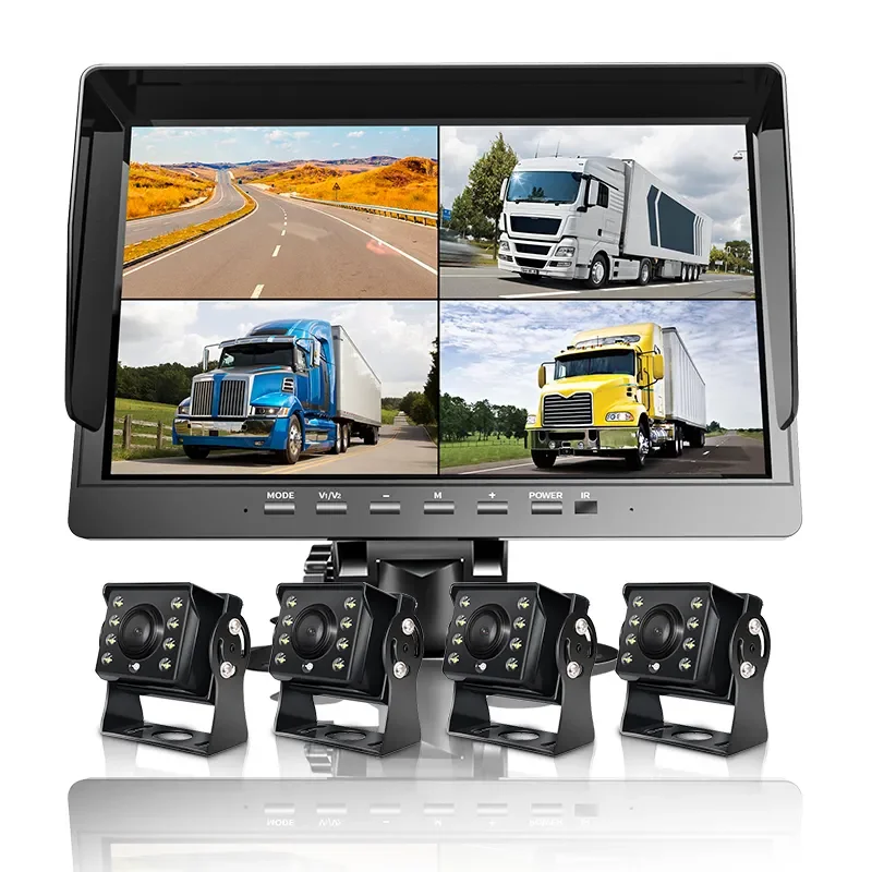 10.1" 1080P Quad Split Screen Monitor System with DVR Recorder, Easy Installation Truck Backup Camera Kit, Night Vision Vehicle Observation System for RV, Truck, Bus