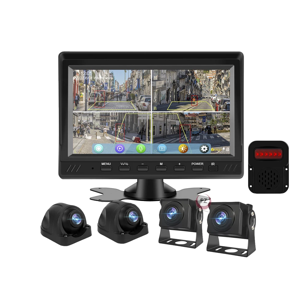 7" IPS Screen AHD 1080P 4CH Forklift Truck Monitor DVR Recording System with BSD Blind Spot Detection & Rear View Backup Camera