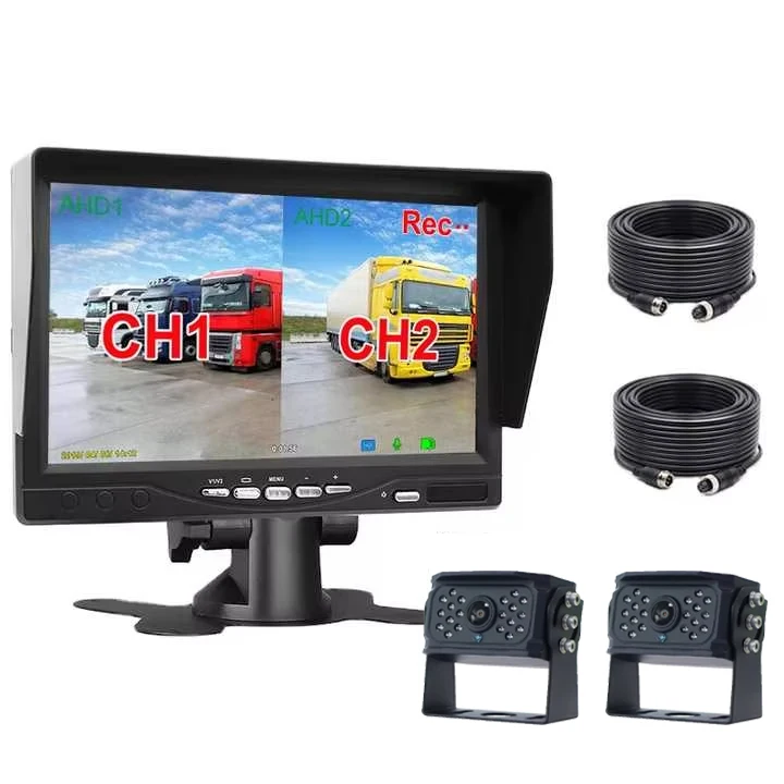 7 Inch 2-Channel Split Screen Monitor with 2Pcs 1080P AHD Waterproof Night Vision Backup Camera for Safe Driving