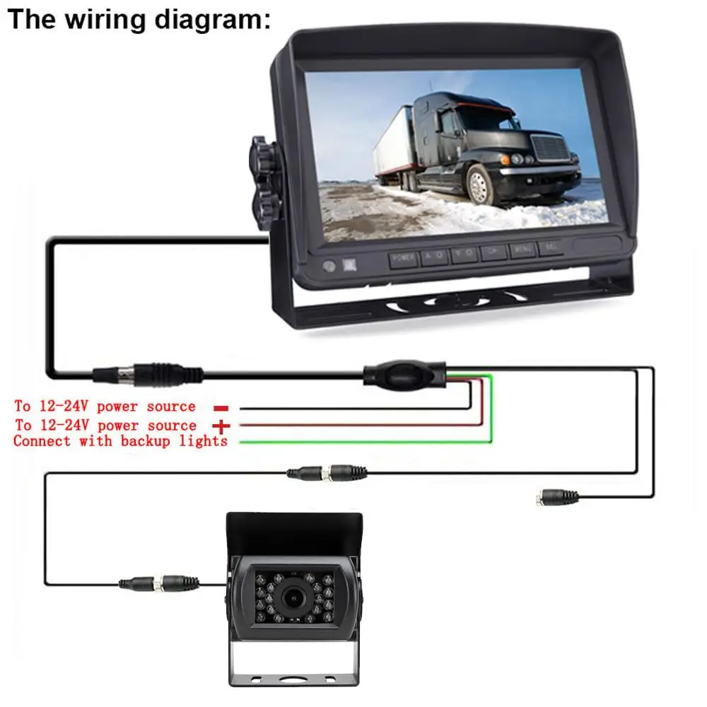 12V-24V 4 Pin Waterproof Rear View Camera 7 Inch HD Color Monitor 18 LEDs Night Vision for Caravan Motorhome Truck Trailer - Image 6