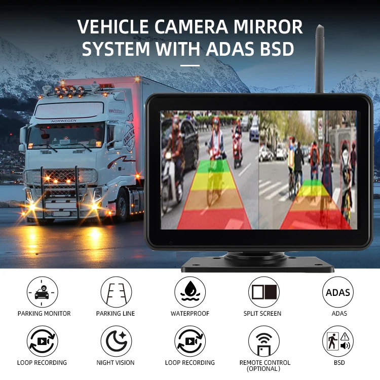 7 Inch Wireless 2CH Waterproof BSD Truck Backup Monitor System HD Reverse AI Cameras for Truck Bus - Image 5
