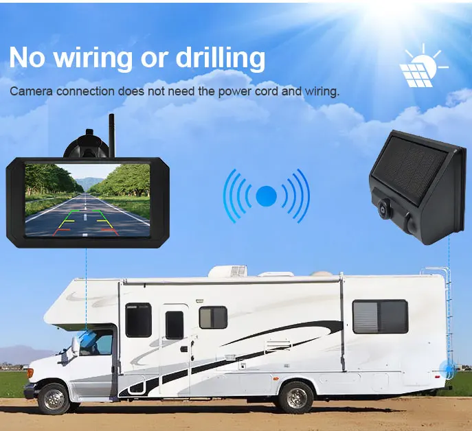 5" Solar Wireless Backup Camera System with Gesture Swipe Display, Touchless Control Rear View Monitor, No-Drill Solar Powered Car Reversing Aid Kit - Image 6
