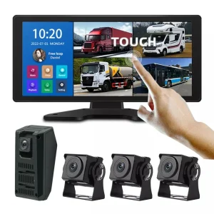 10.1" Touchscreen Truck Backup Camera System, 4CH AHD Quad Split Screen Monitor, All-Round Rear View Reversing Camera Kit for Trucks, RVs, Semi-Trailers