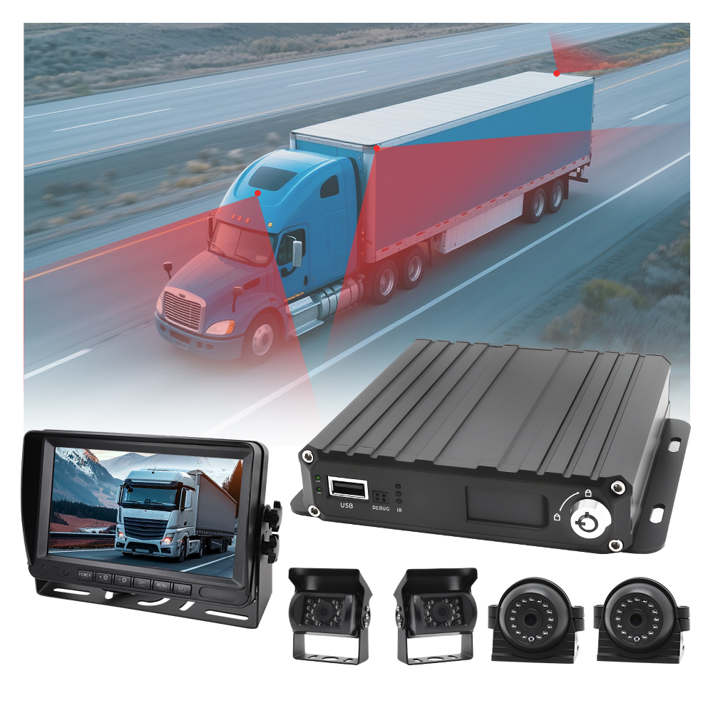 4CH 4G MDVR Car DVR Camera System, 7 Inch 1080P LCD Monitor, Vehicle CCTV for Truck Monitoring