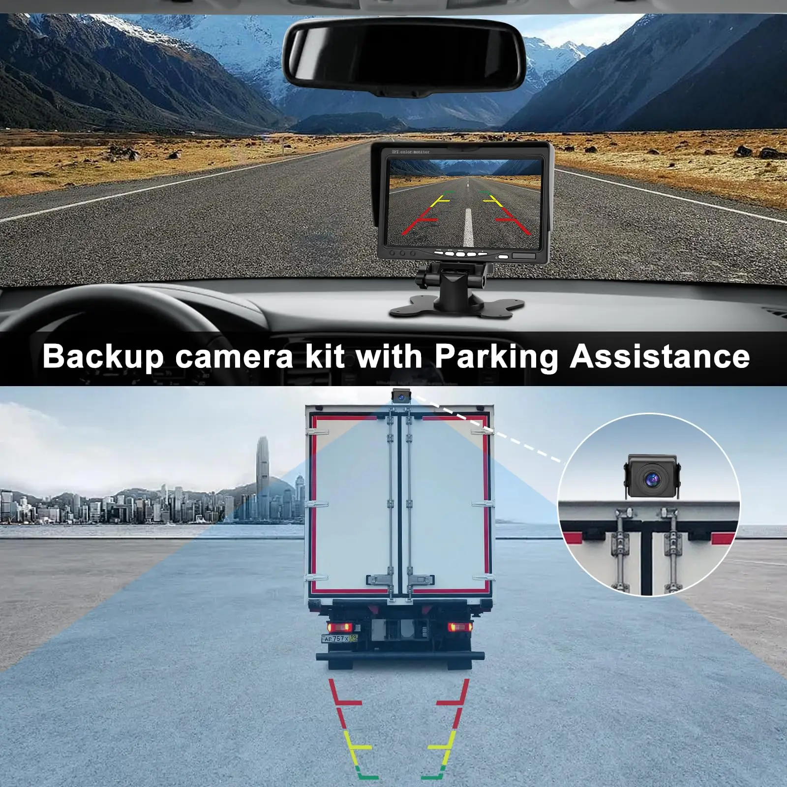 7 Inch 1080P HD LCD Monitor + Reversing Camera System, 170° Wide Angle, IP68 Waterproof Night Vision, 12V-24V Universal for Truck Van Trailer - Image 5