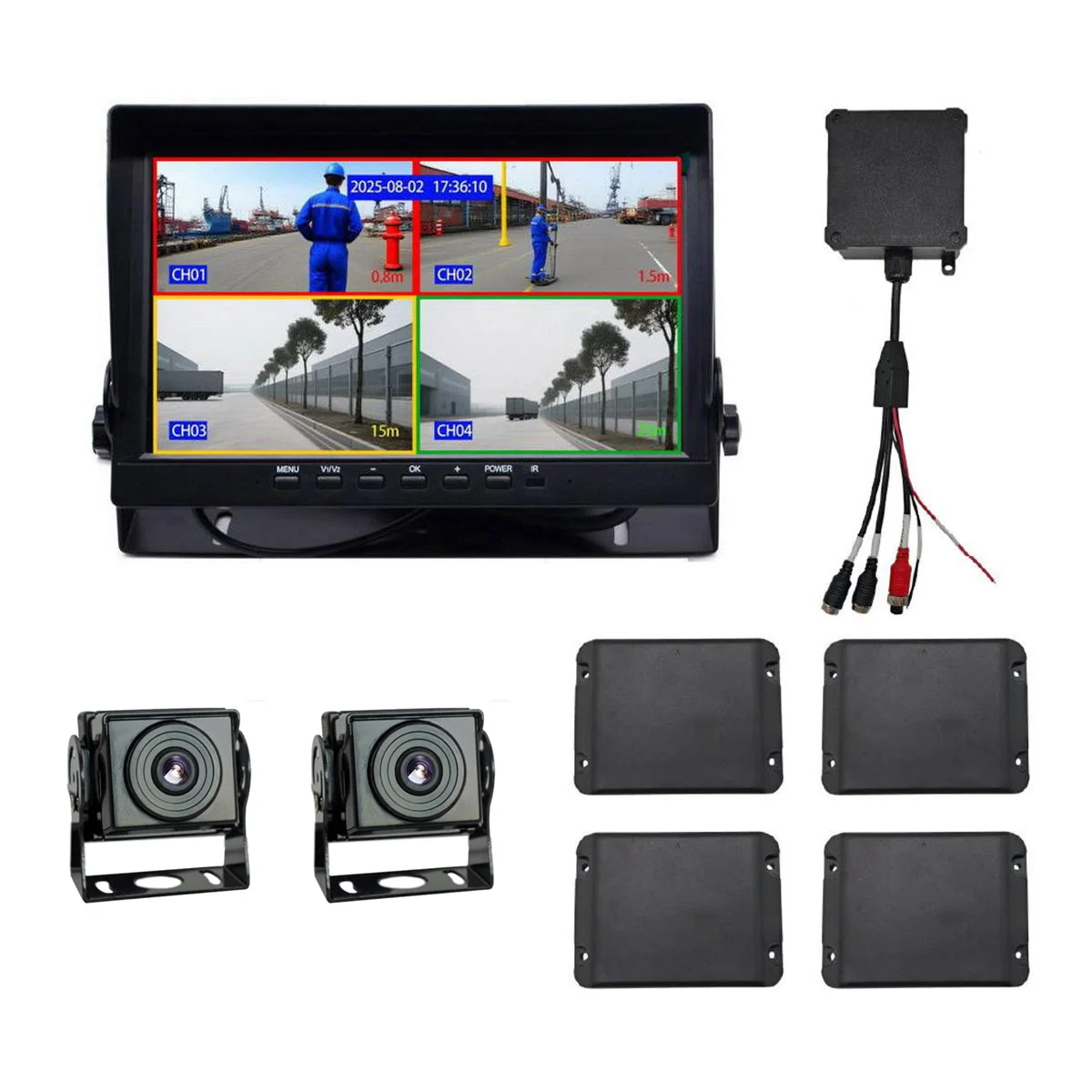 10.1'' 4CH AHD Reverse Camera System, AI Blind Spot Detection for Mining Trucks & Construction Machinery