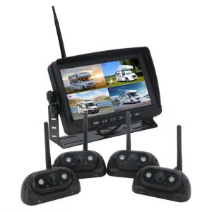 7" Wireless Truck Backup Camera System with AI BSD Alarm, 4CH AHD Quad Split Screen Monitor, 2.4GHz Waterproof Reverse Blind Spot Kit for RV, Semi, Trailer