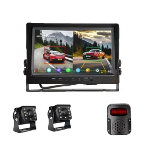 10.1 Inch 2-Channel AHD 1080P Truck Backup Camera System DVR Recorder Monitor with BSD Blind Spot Detection & Reverse Alarm for Heavy Duty Trucks
