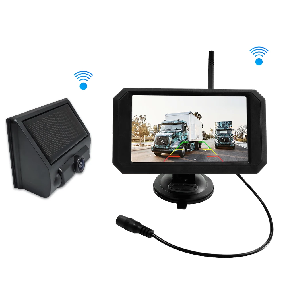 5" Solar Wireless Backup Camera System with Gesture Swipe Display, Touchless Control Rear View Monitor, No-Drill Solar Powered Car Reversing Aid Kit