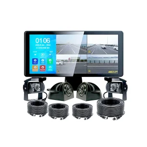 10.36 Inch Quad Screen Monitor 4CH HD Backup Camera 360° Panorama Parking DVR System Waterproof Reverse Camera Kit for Truck RV