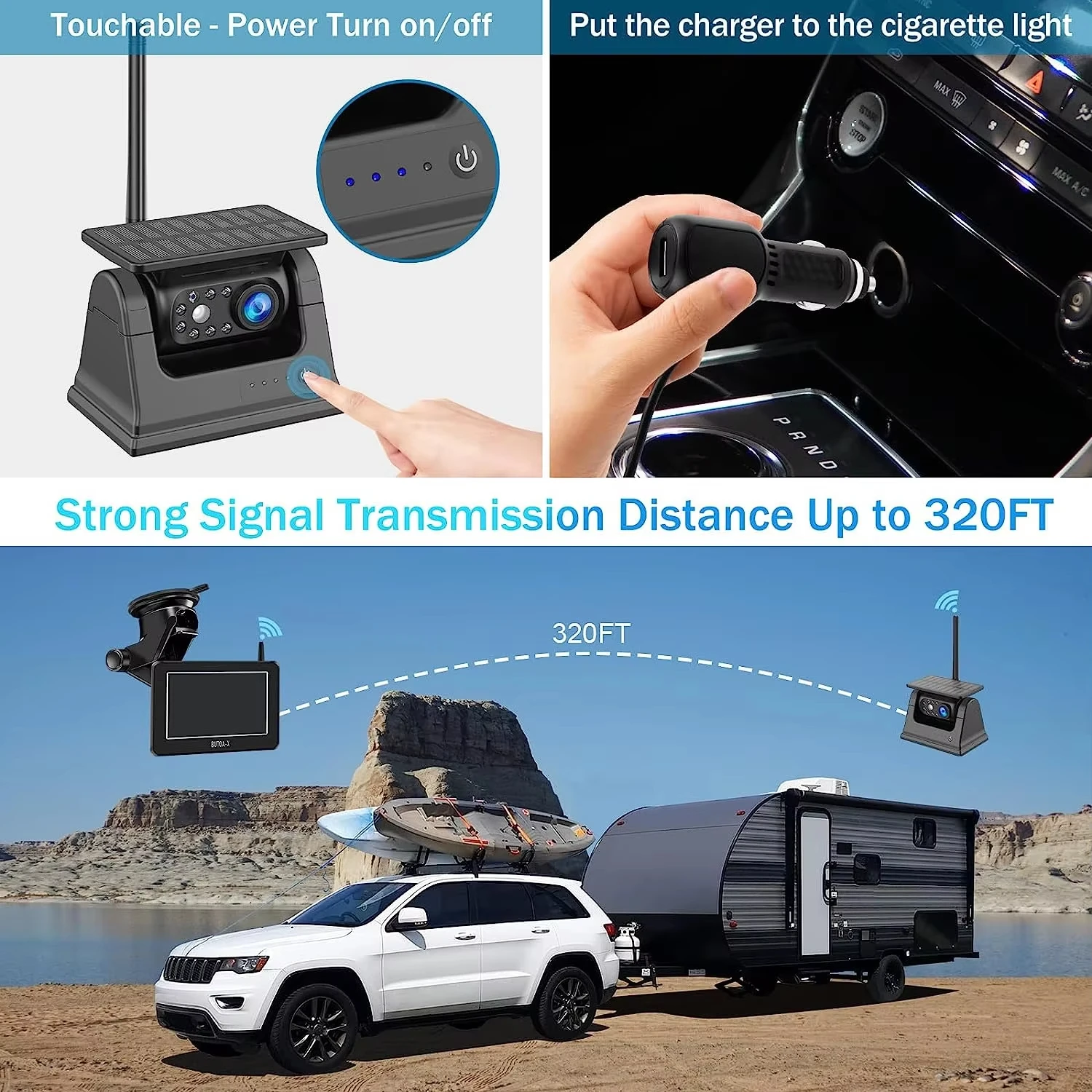 5" Solar Wireless Backup Camera System, Magnetic Mounted AHD Reverse Camera, No-Drill Solar Powered Reversing Aid with Alloy Housing for Car, Truck, RV - Image 3