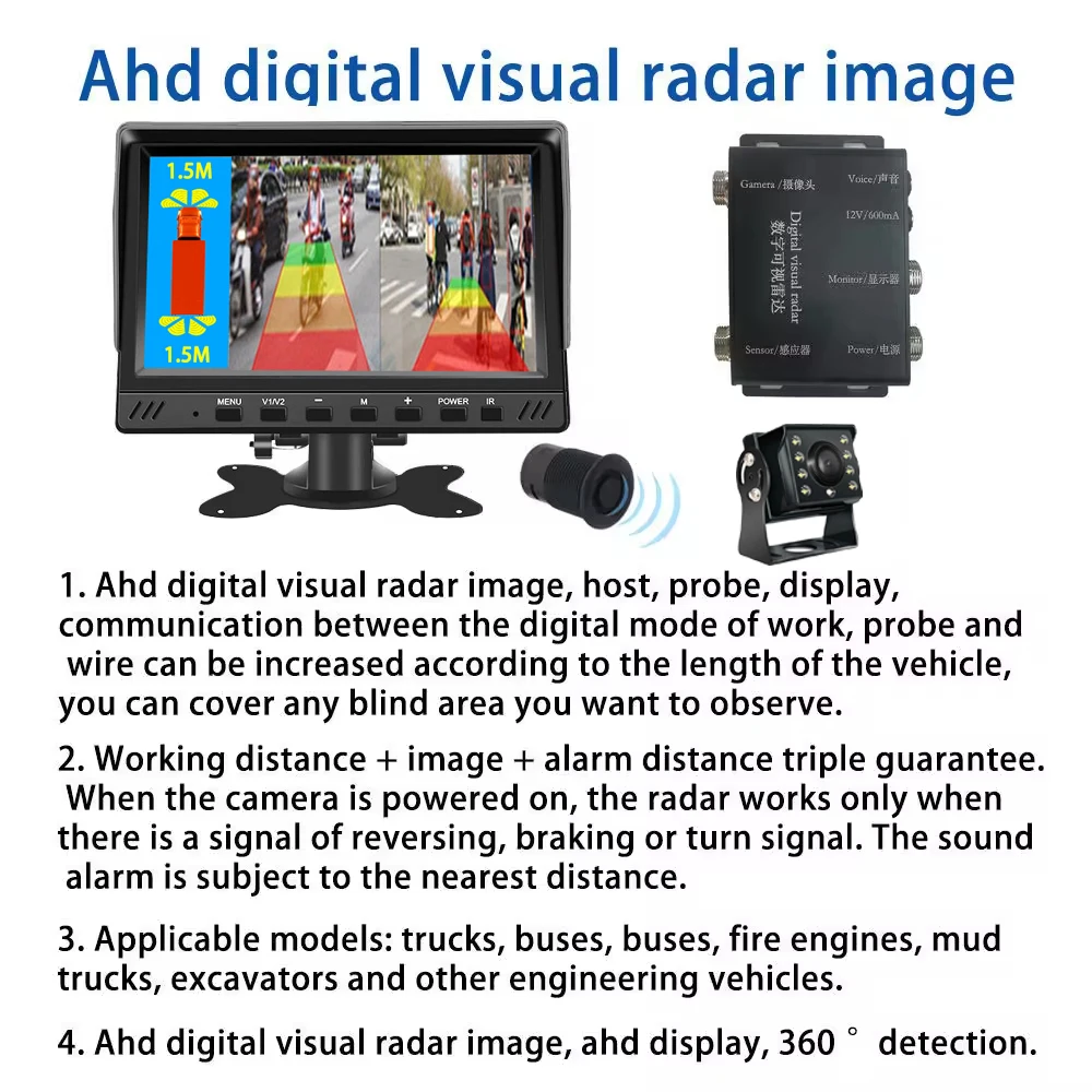 Fleet Vehicle Security System with 8 Parking Sensors, Dual Channel Digital Monitor & Auto-Trigger Backup Camera for Trucks, Buses, Commercial Fleets - Image 3