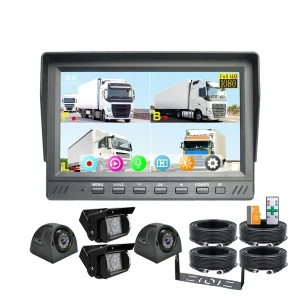 7 Inch 1080P Backup Camera System 360° Parking View Waterproof Quad Split Screen Monitor Rearview Safety Kit for Truck Bus Trailer